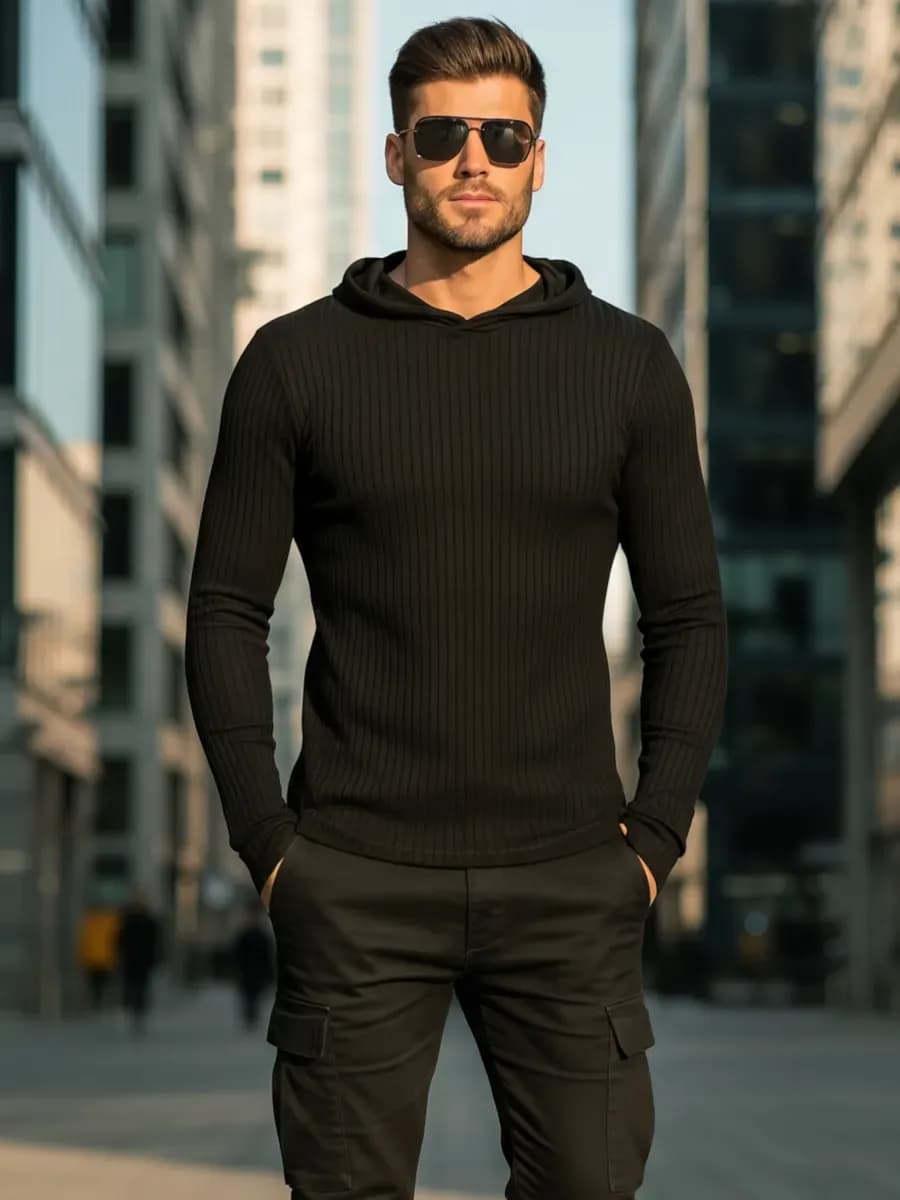 Водолазка футболка лонгслив облегающая тонкая с капюшоном