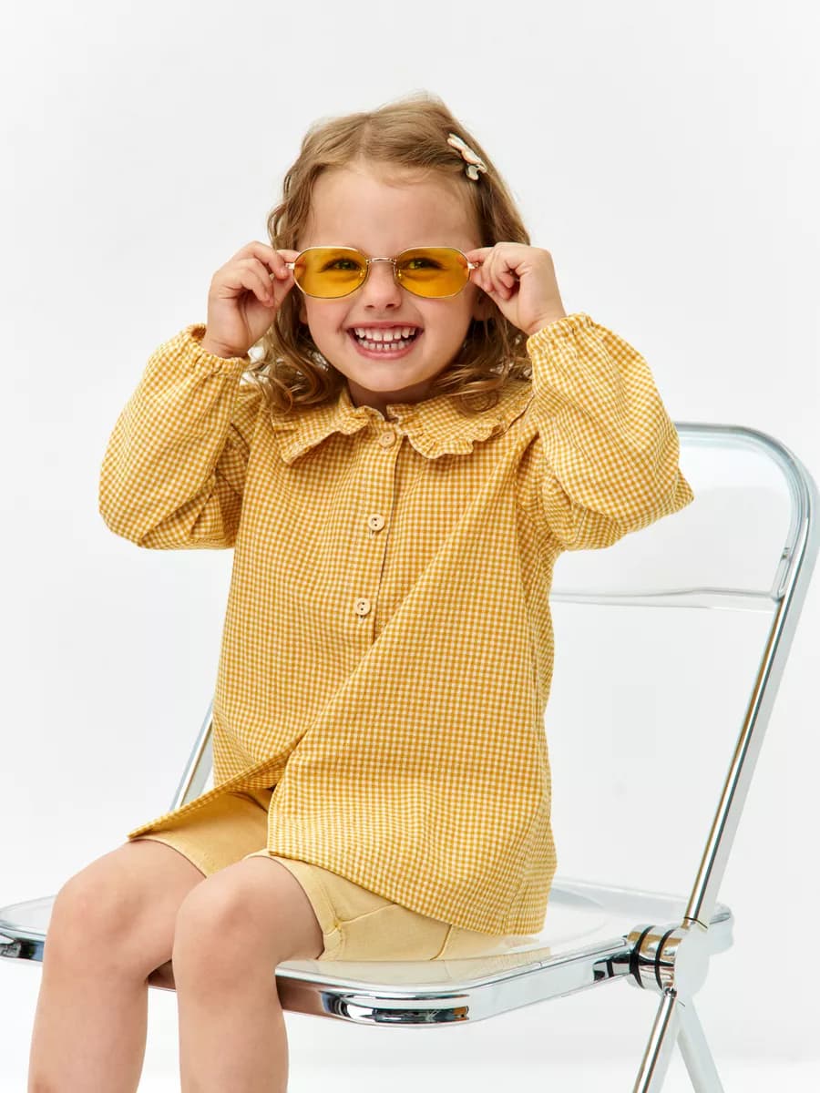 Школьная блузка в клетку, рубашка с воротником