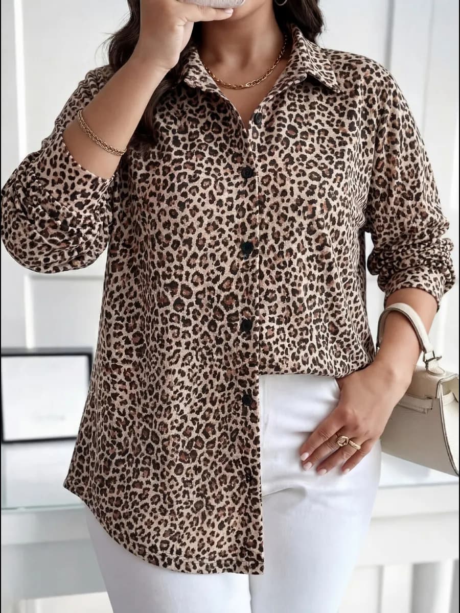 Рубашка леопардовая новогодняя для офиса теплая