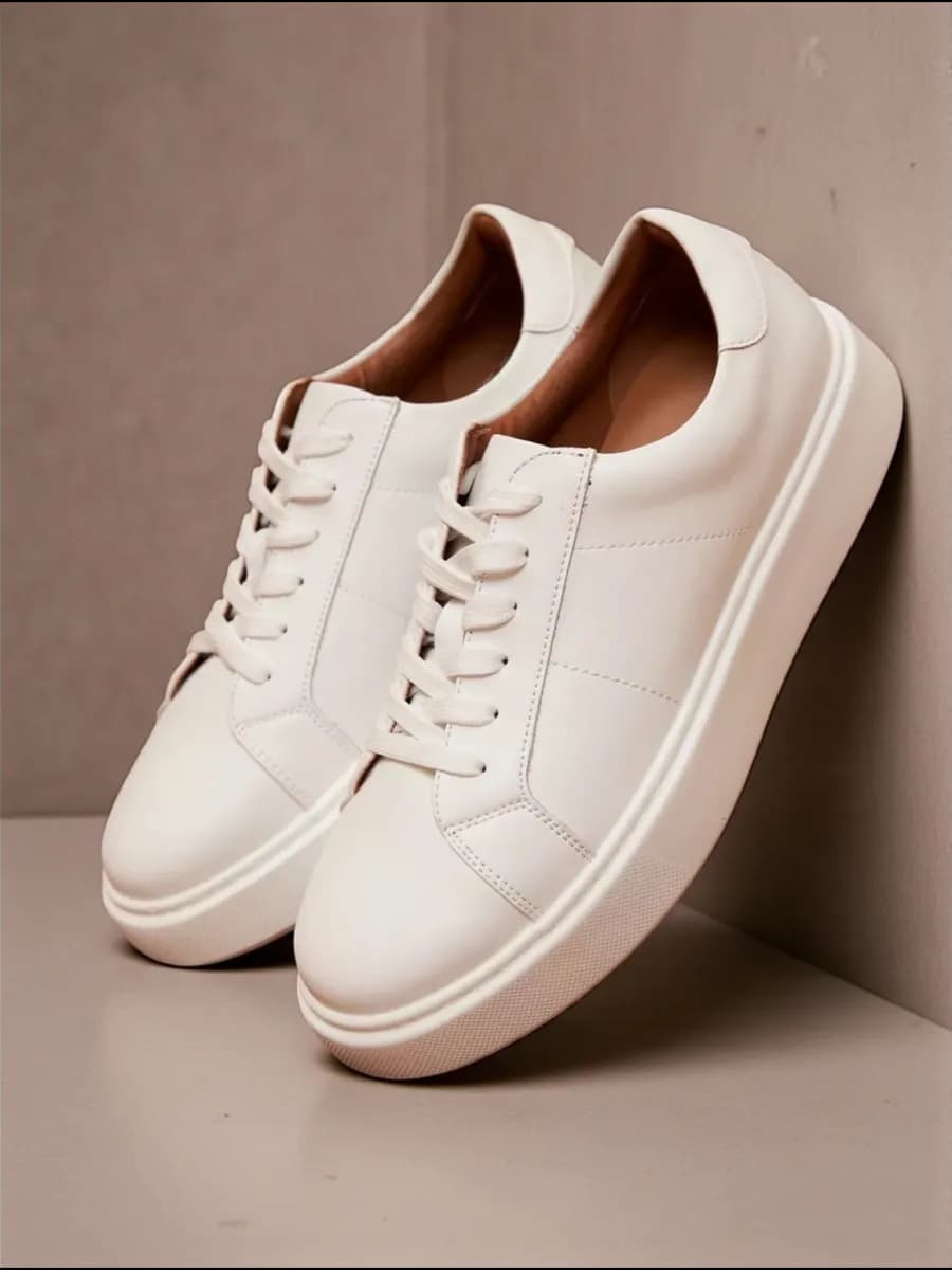 Кеды кожаные белые на платформе