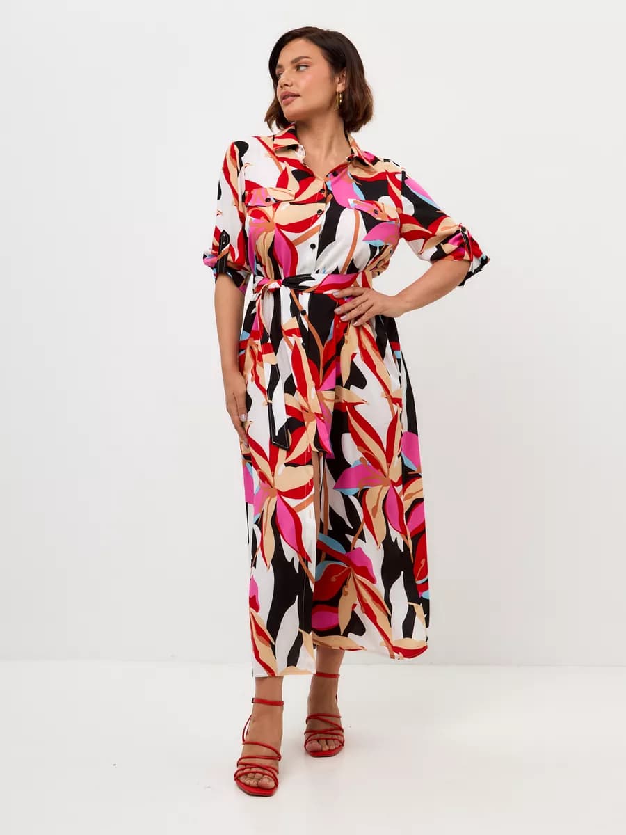 Платье летнее длинное сафари