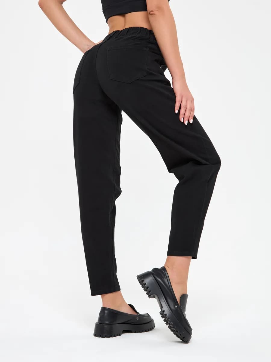 Джинсы мом на резинке прямые высокая талия