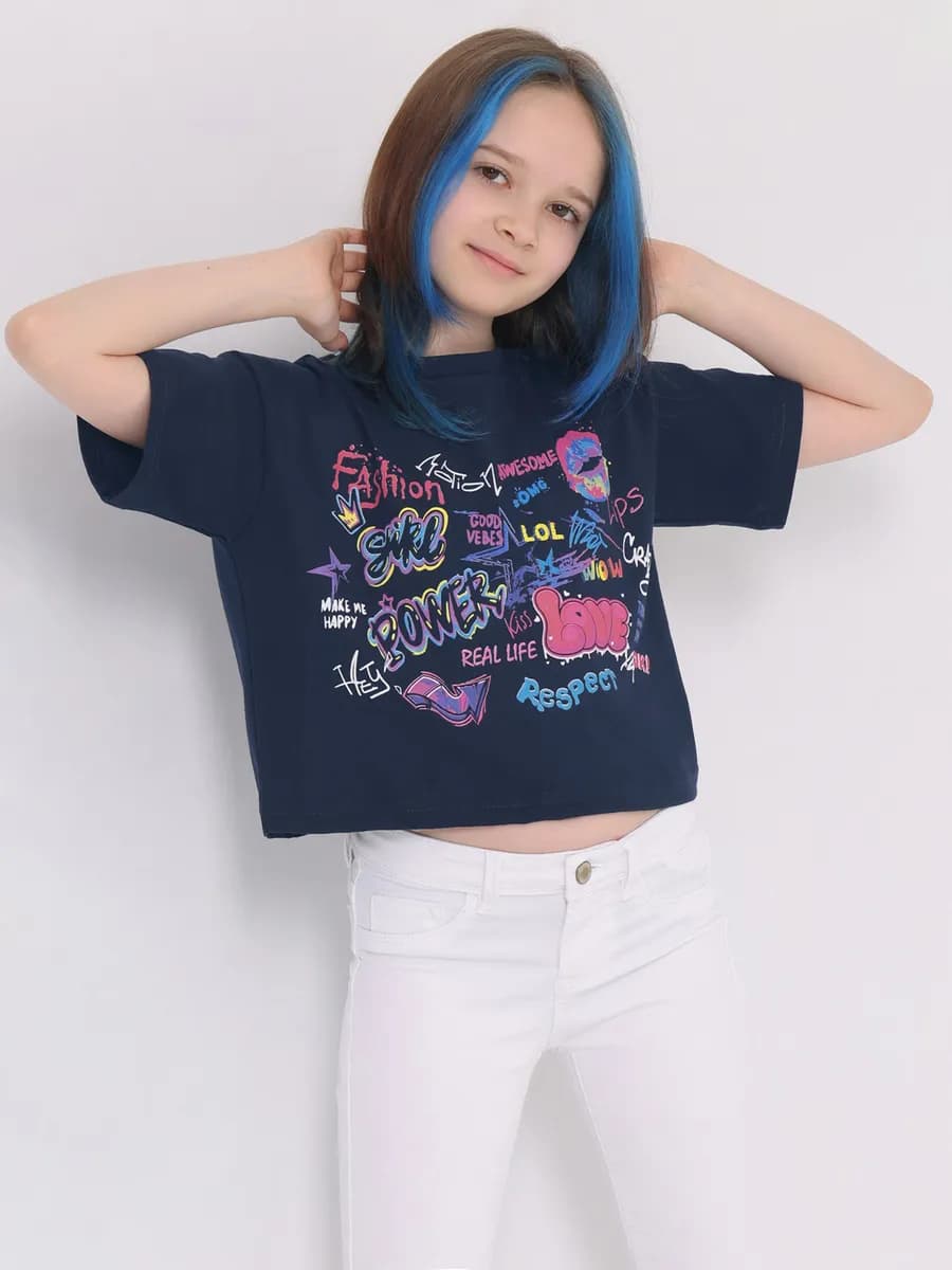 Футболка для девочки укороченная оверсайз