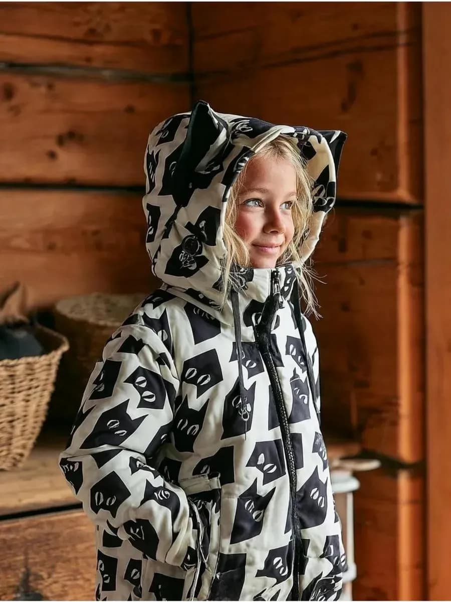 Куртка прямая удлиненная детская с принтом демисезонная