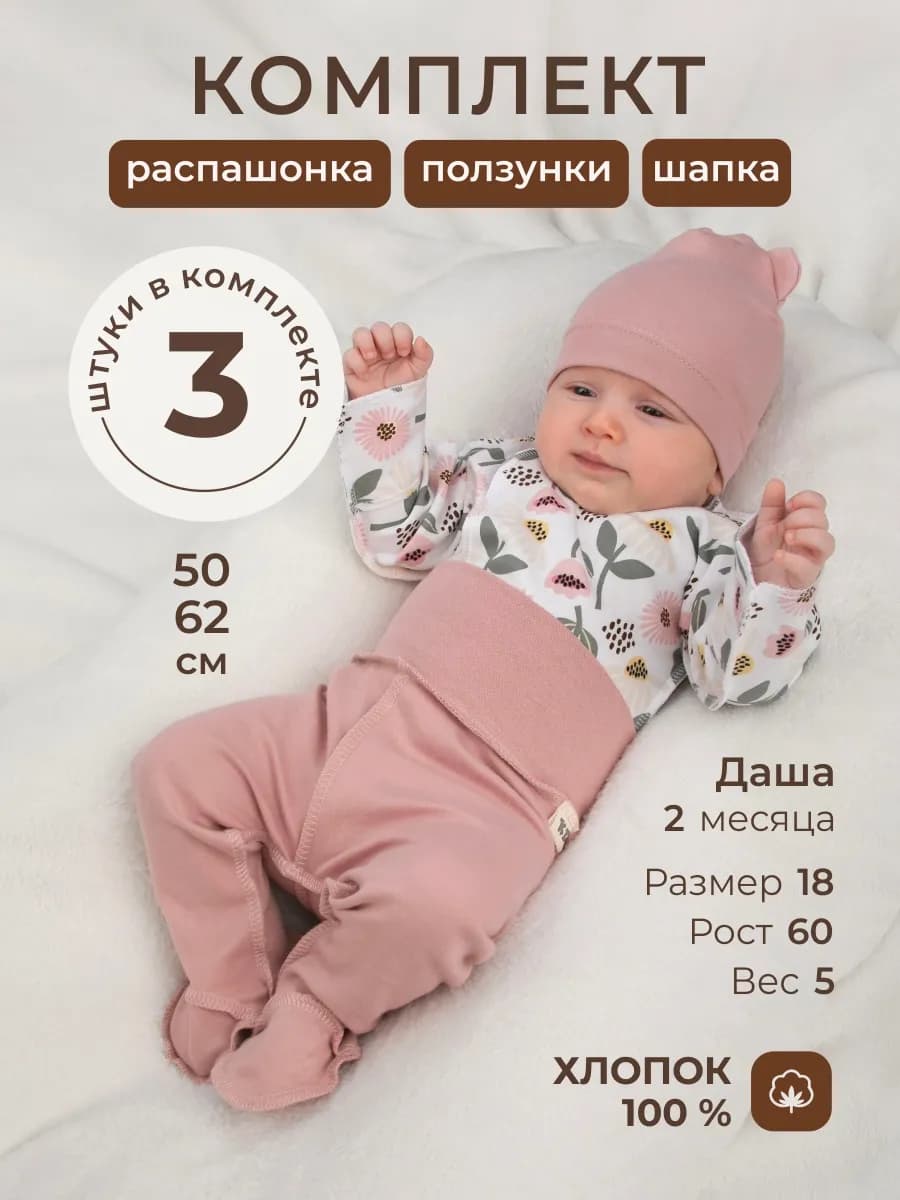 Комплект нательный для новорожденного 3 предмета