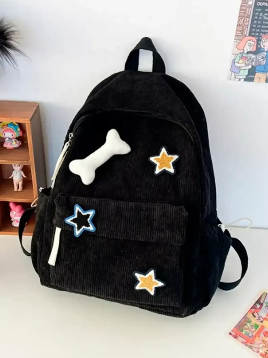 Рюкзак вельветовый корейский стиль со звездами школьный y2k