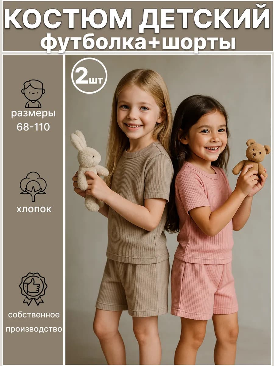 Костюм детский футболка с шортами для девочки в садик