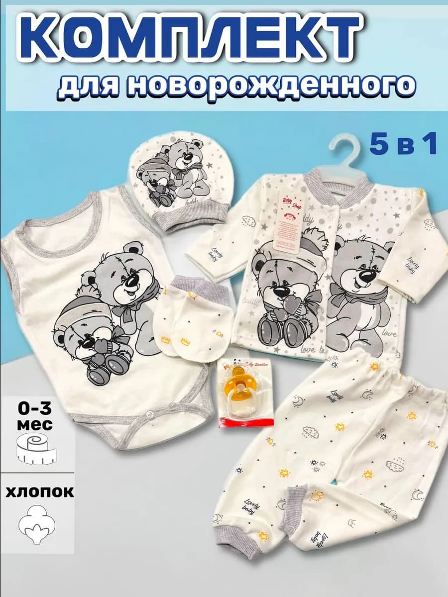 костюм для новорожденного, комплект на выписку 5 в 1