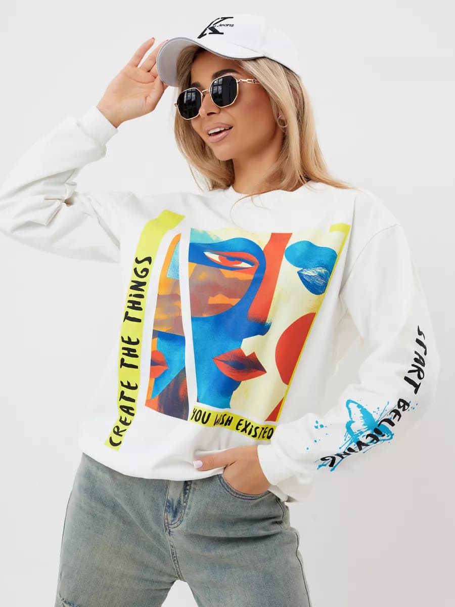 Свитшот оверсайз хлопковый трикотажный