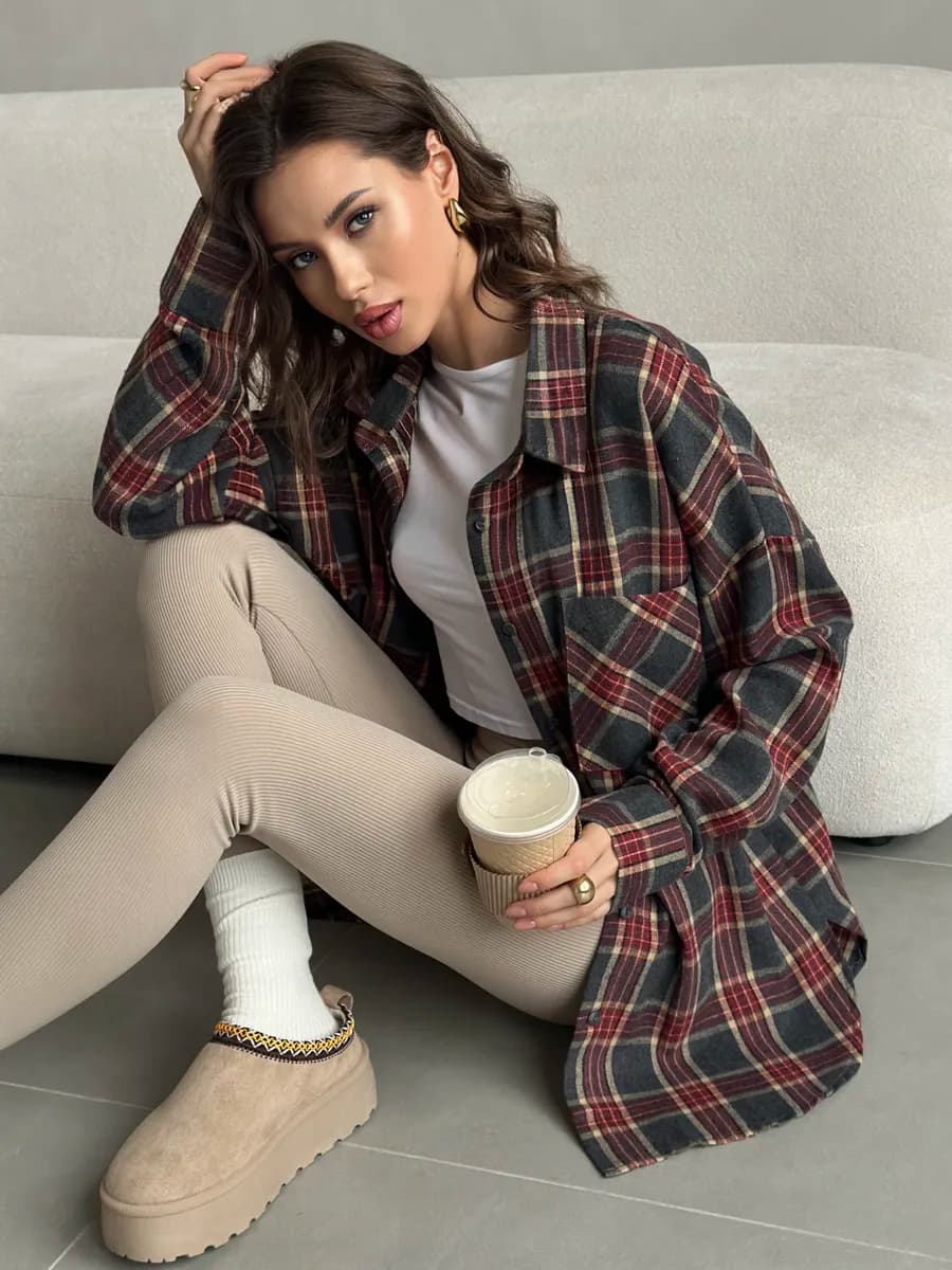 Рубашка оверсайз осенняя в клетку