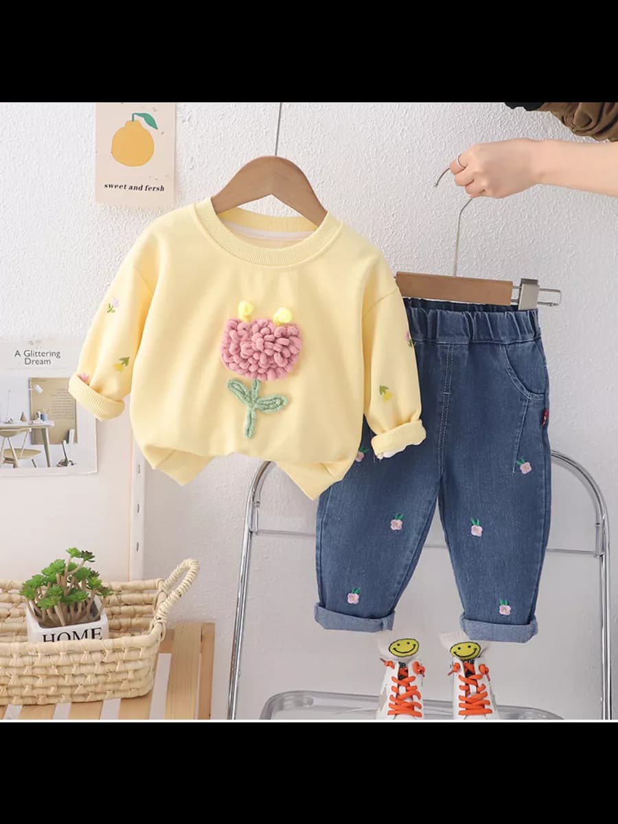 Костюм для малышей девочки комплект с джинсовыми брюками