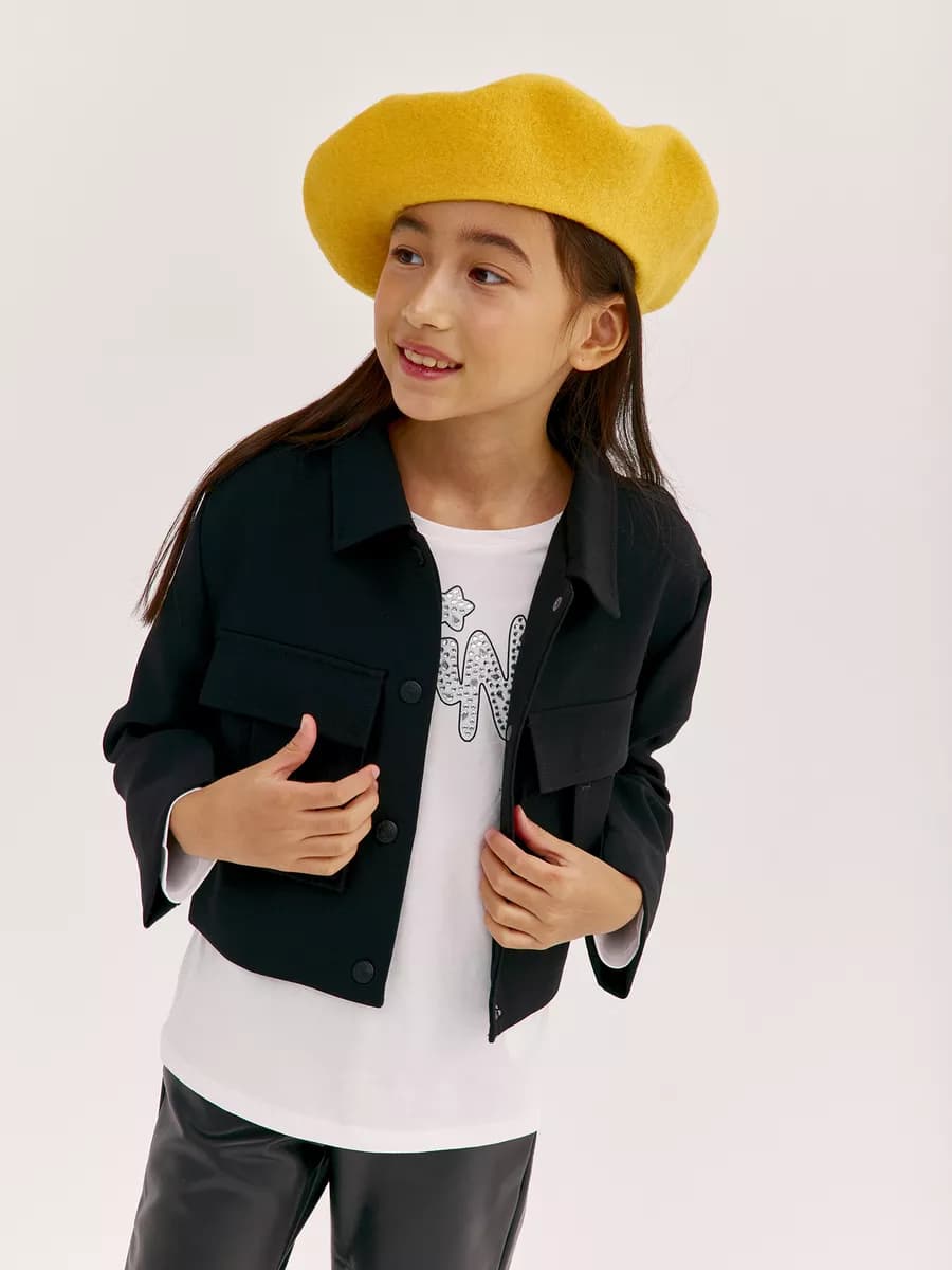 Укороченный жакет из твила с карманами