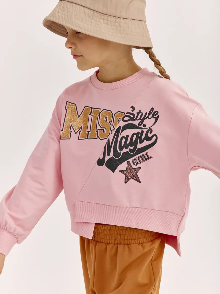 Свитшот трикотажный асимметричный с принтом