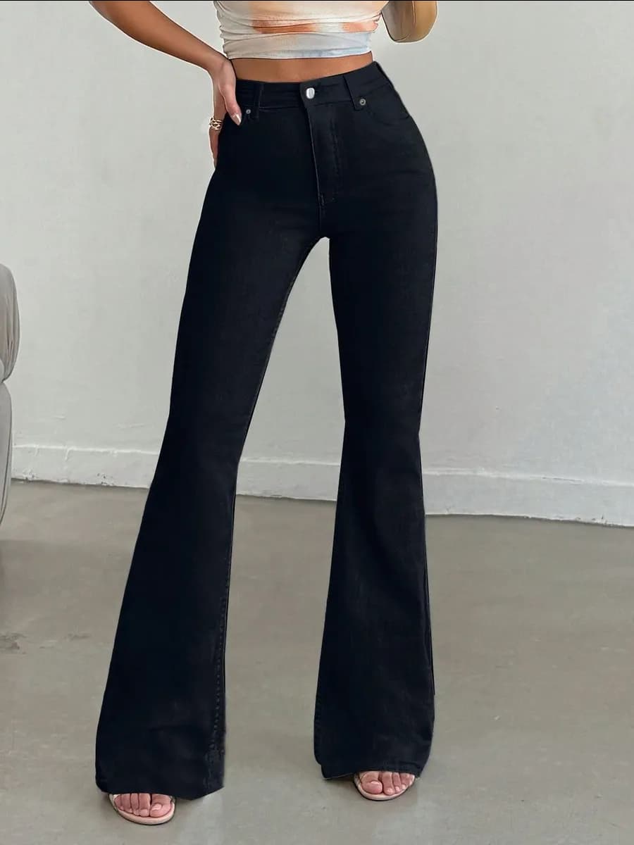 Джинсы клеш от колена с высокой посадкой