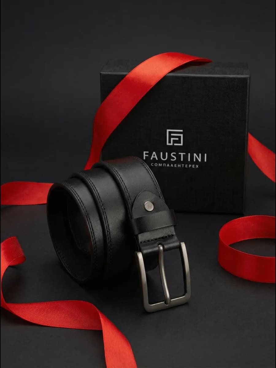 Ремень кожаный, черный, для джинсов и брюк