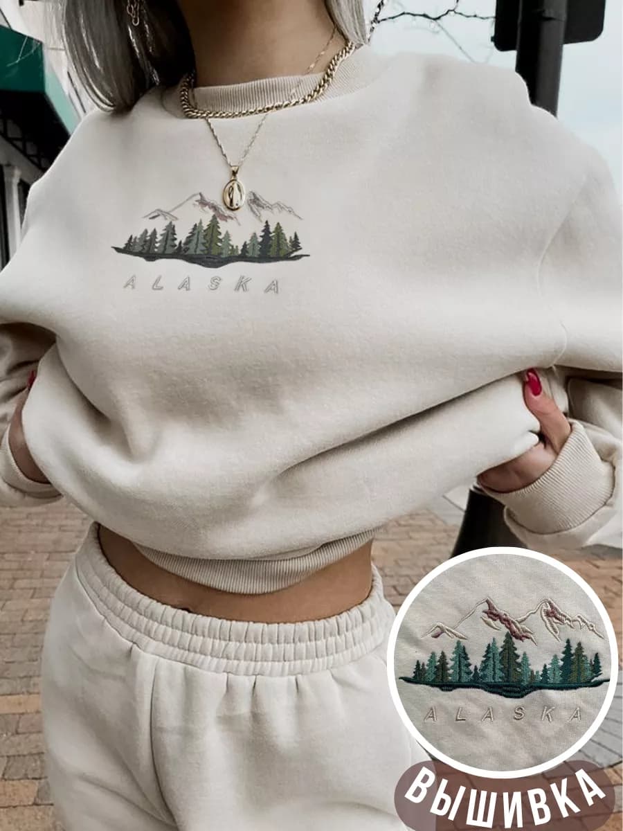 Свитшот оверсайз с принтом без начеса
