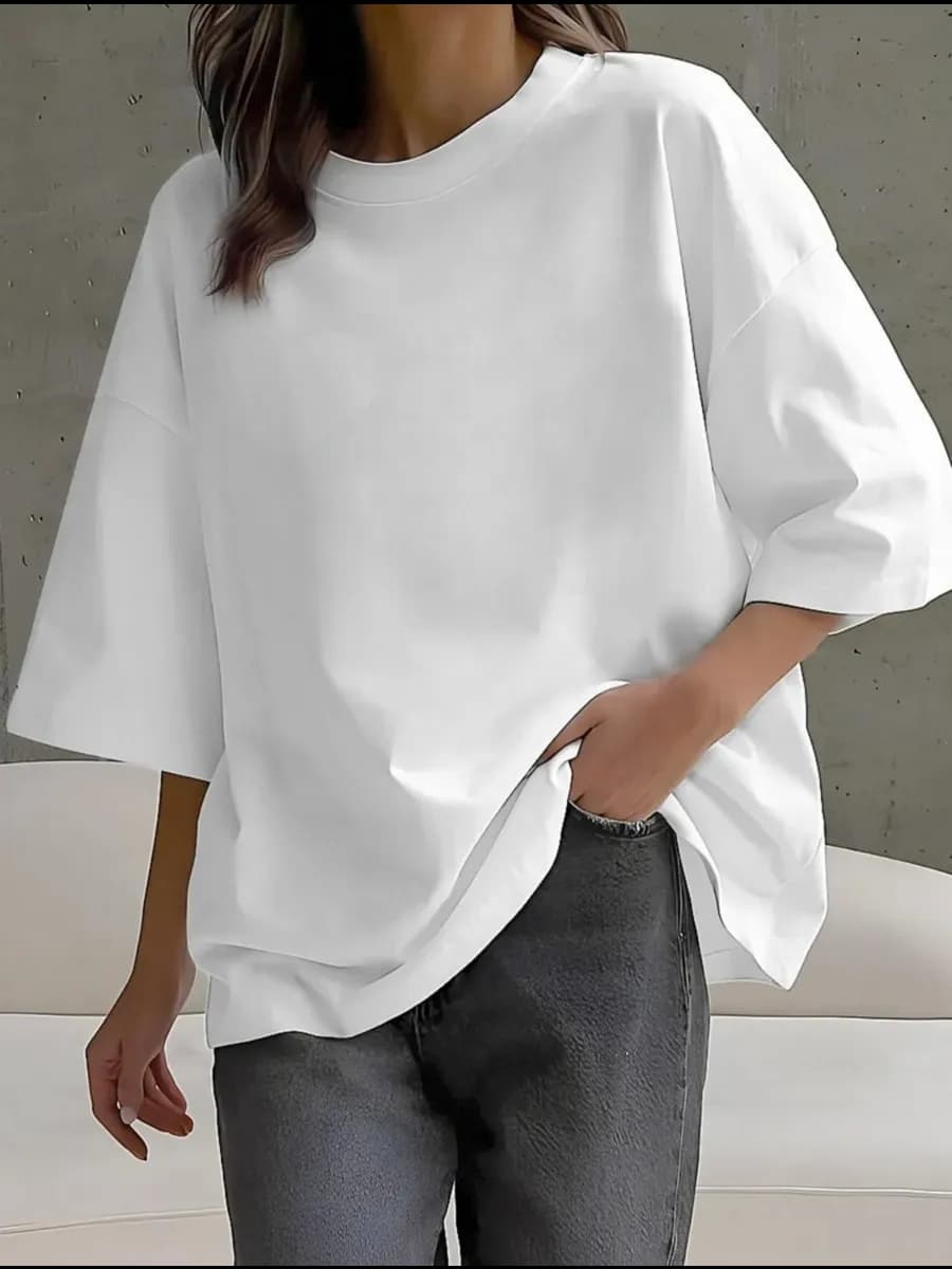 Белая футболка оверсайз плотная хлопок широкая