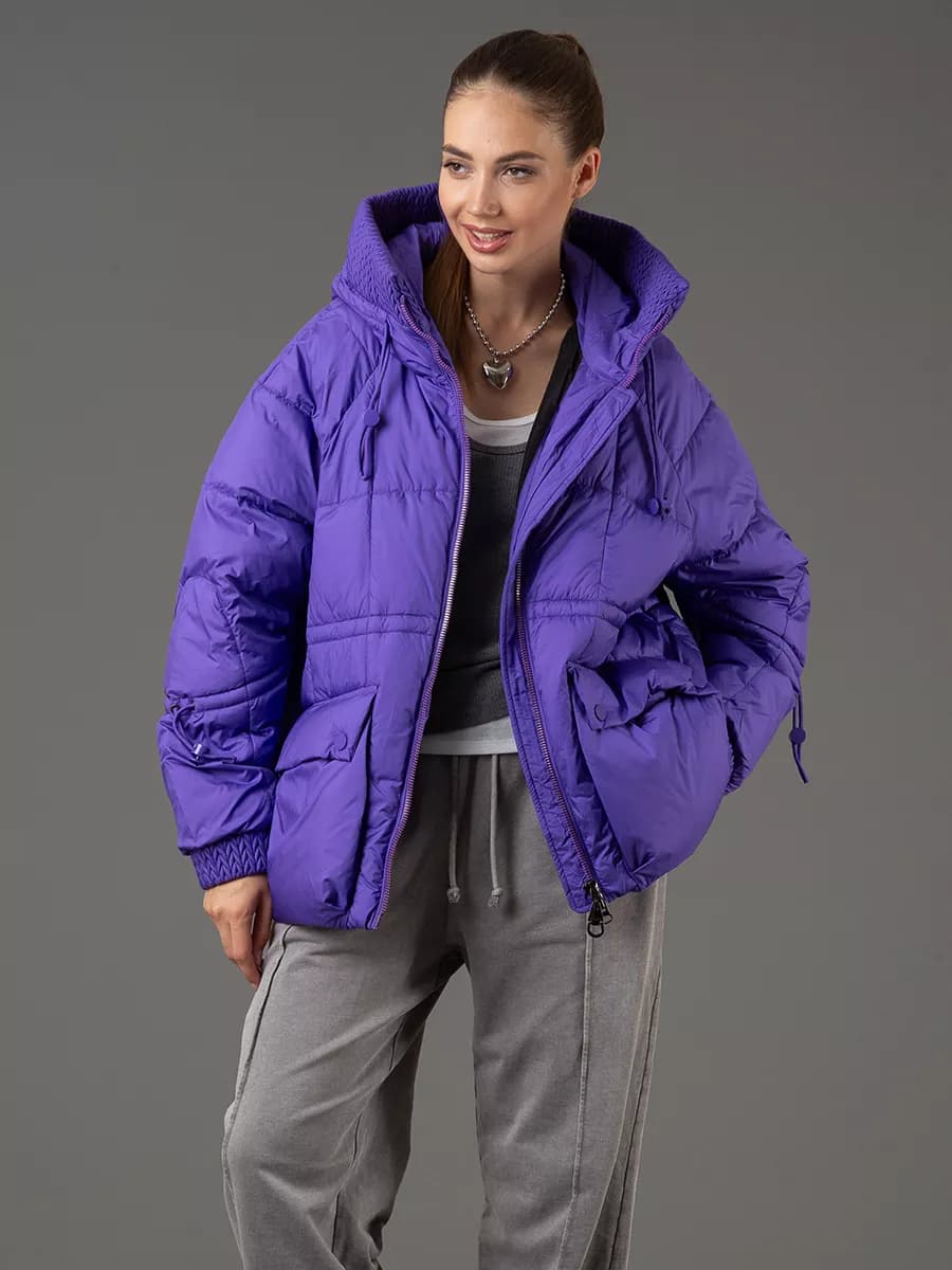 Пуховик зимний короткий оверсайз с капюшоном