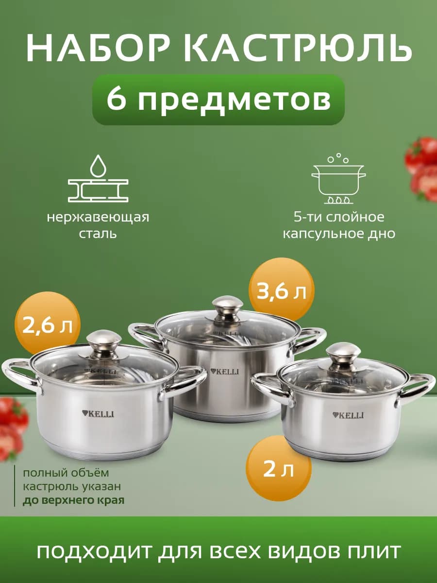 Кастрюли набор нержавеющая сталь, 3 шт