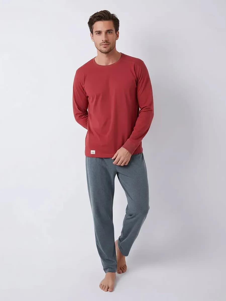 Пижама с длинным рукавом и брюками хлопок