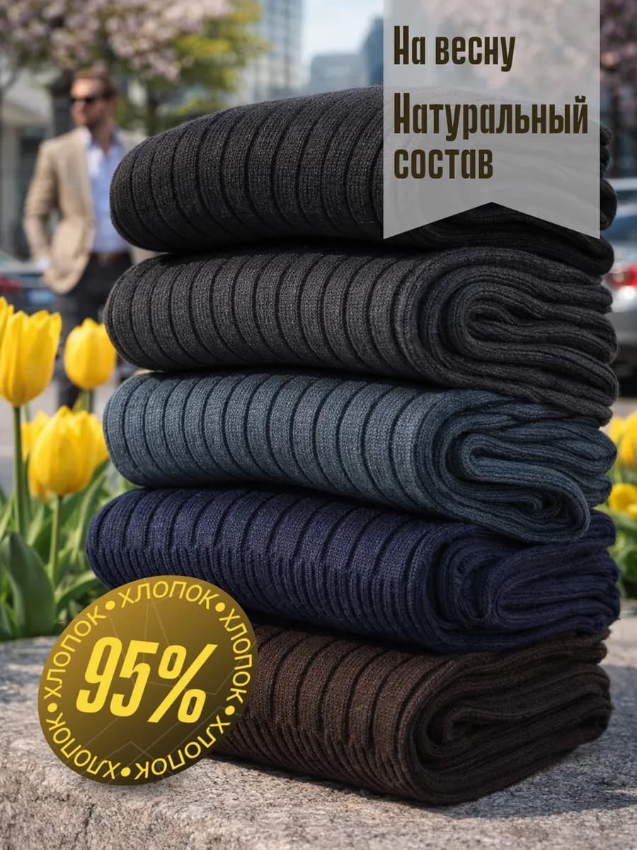 Носки набор 5 пар в рубчик повседневные