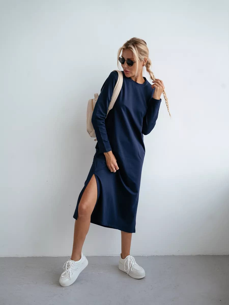 Платье футер с разрезом повседневное