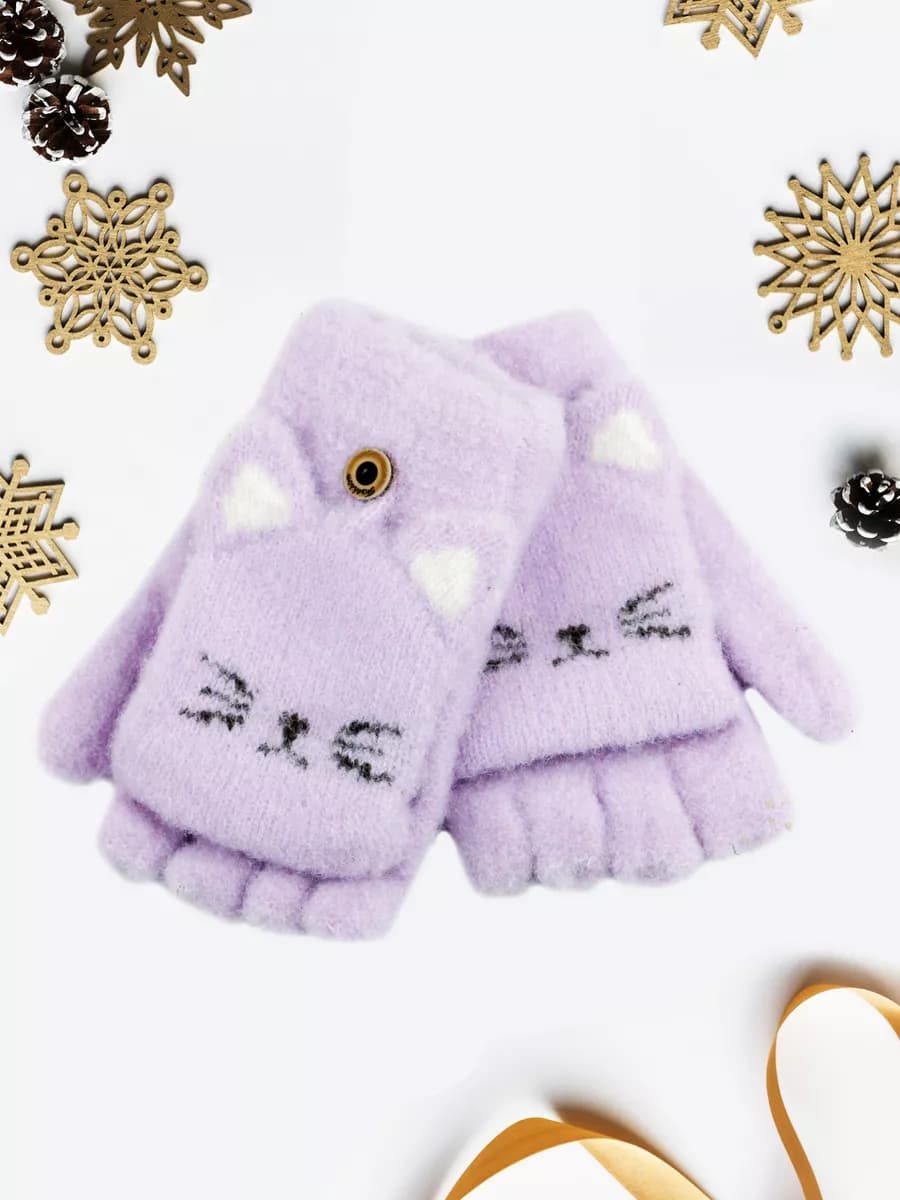 Перчатки-варежки без пальцев-митенки (5-7 лет)