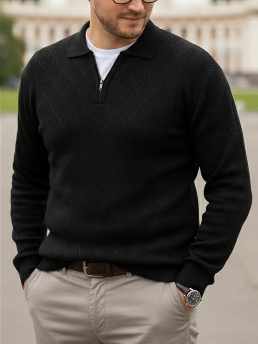 Свитер поло на молнии вязаный шерстяной