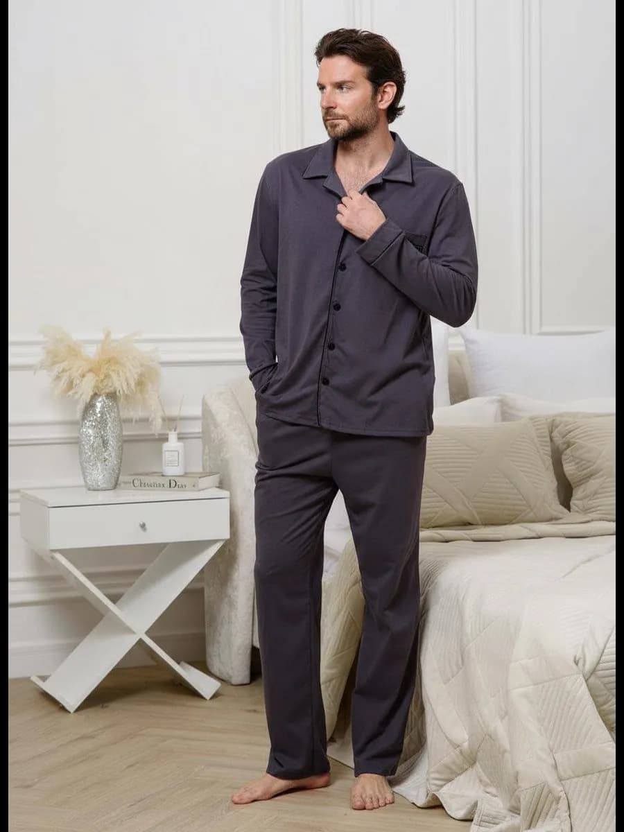 Пижама хлопковая классическая с брюками домашний костюм