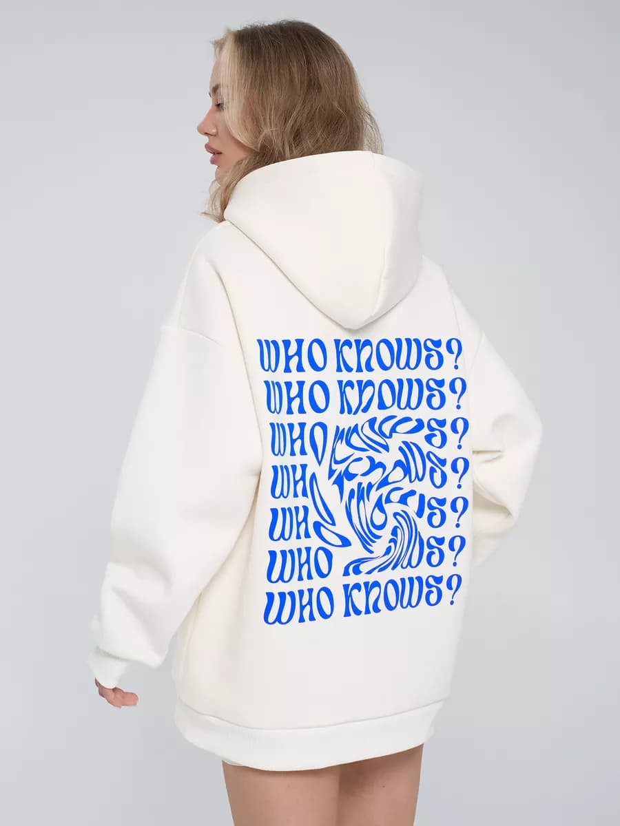 Худи оверсайз теплое с начесом и принтом на спине