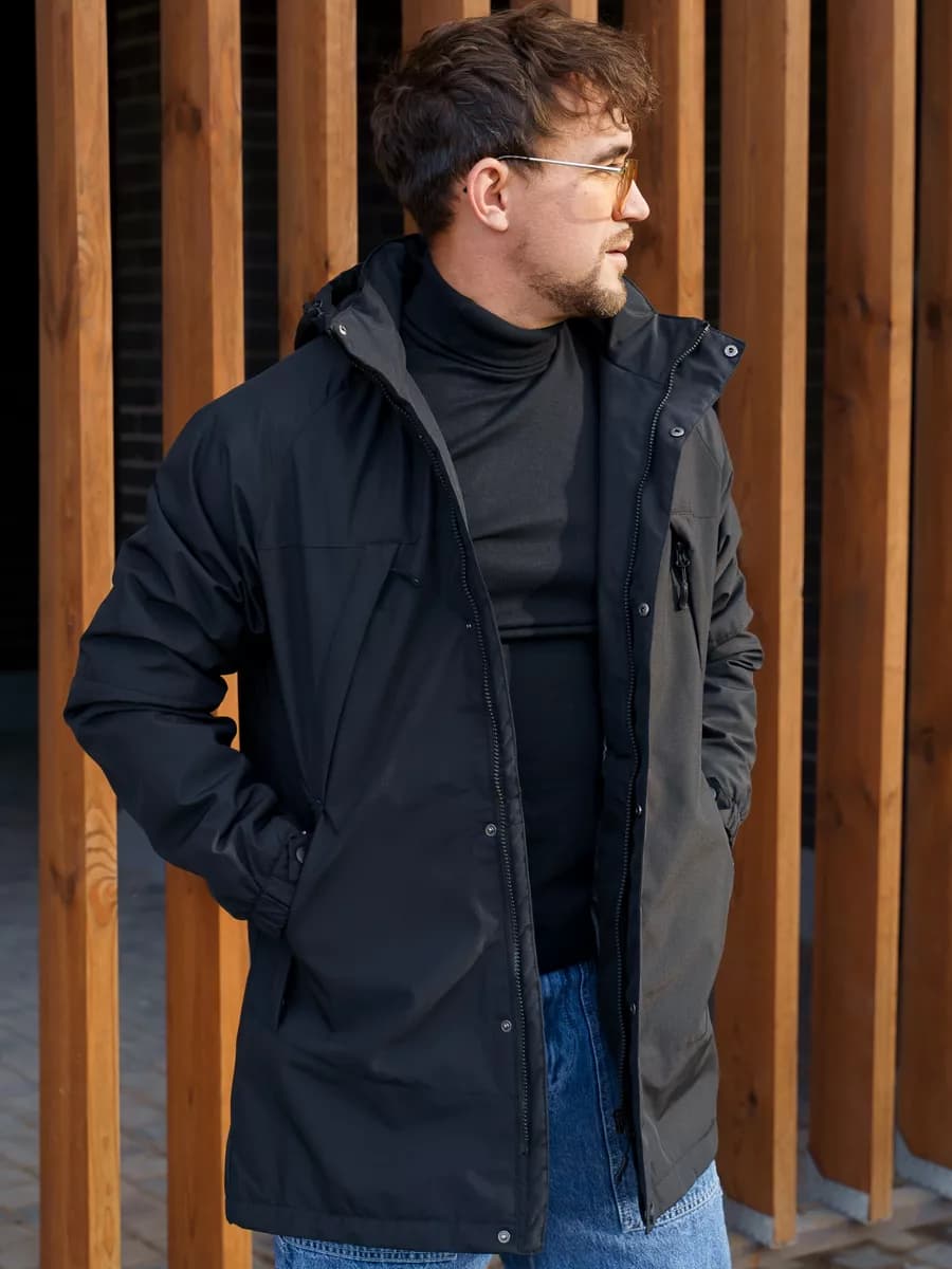 Куртка демисезонная осенняя с капюшоном удлиненная ветровка