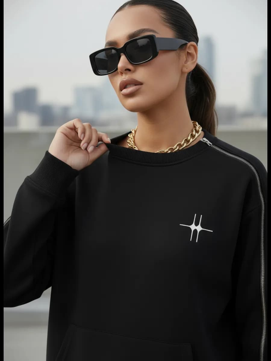 Свитшот удлиненный оверсайз с рукавами на молнии