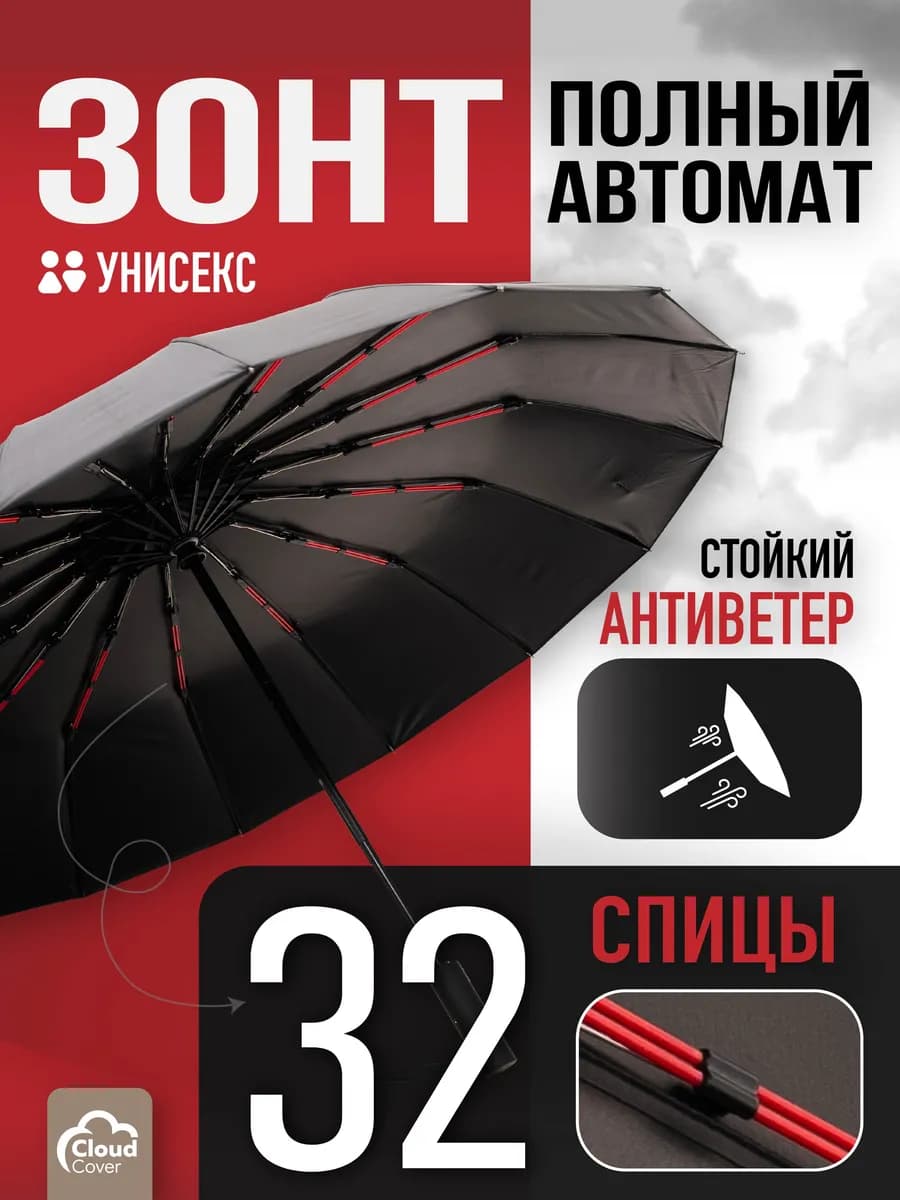 Зонт автомат антиветер черный