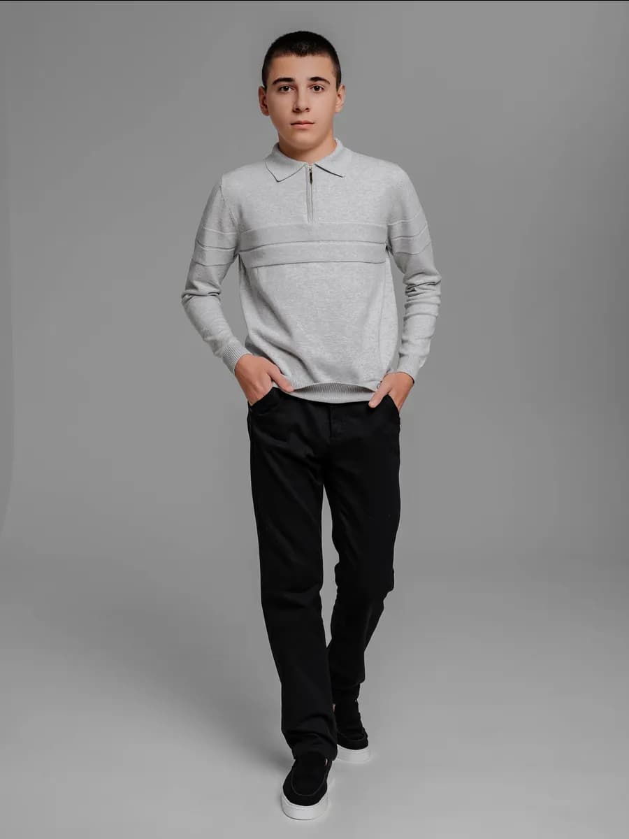 Трикотажный свитер школьный кофта-поло на молнии