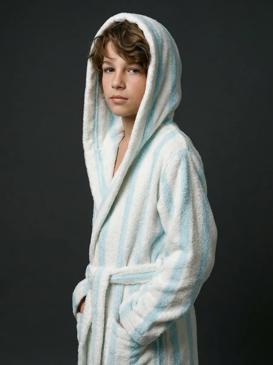 Халат длинный махровый подростковый домашний с капюшоном