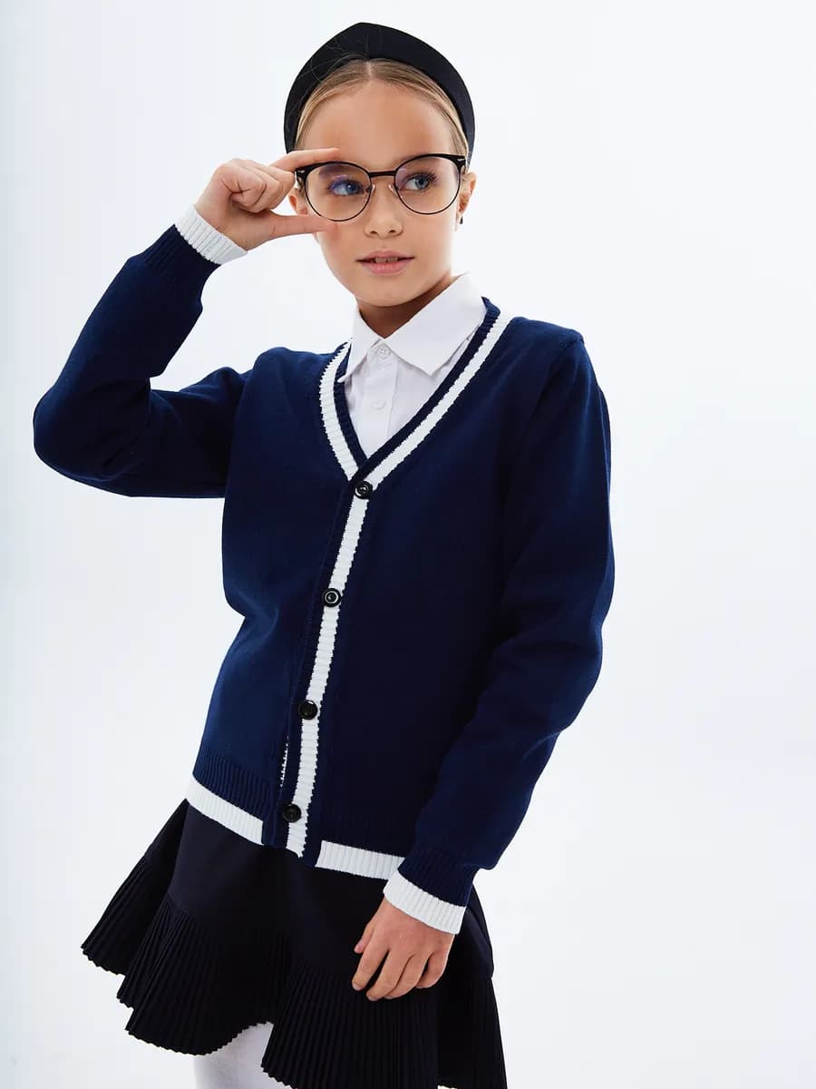 Кардиган для девочки и мальчика школьный на пуговицах синий