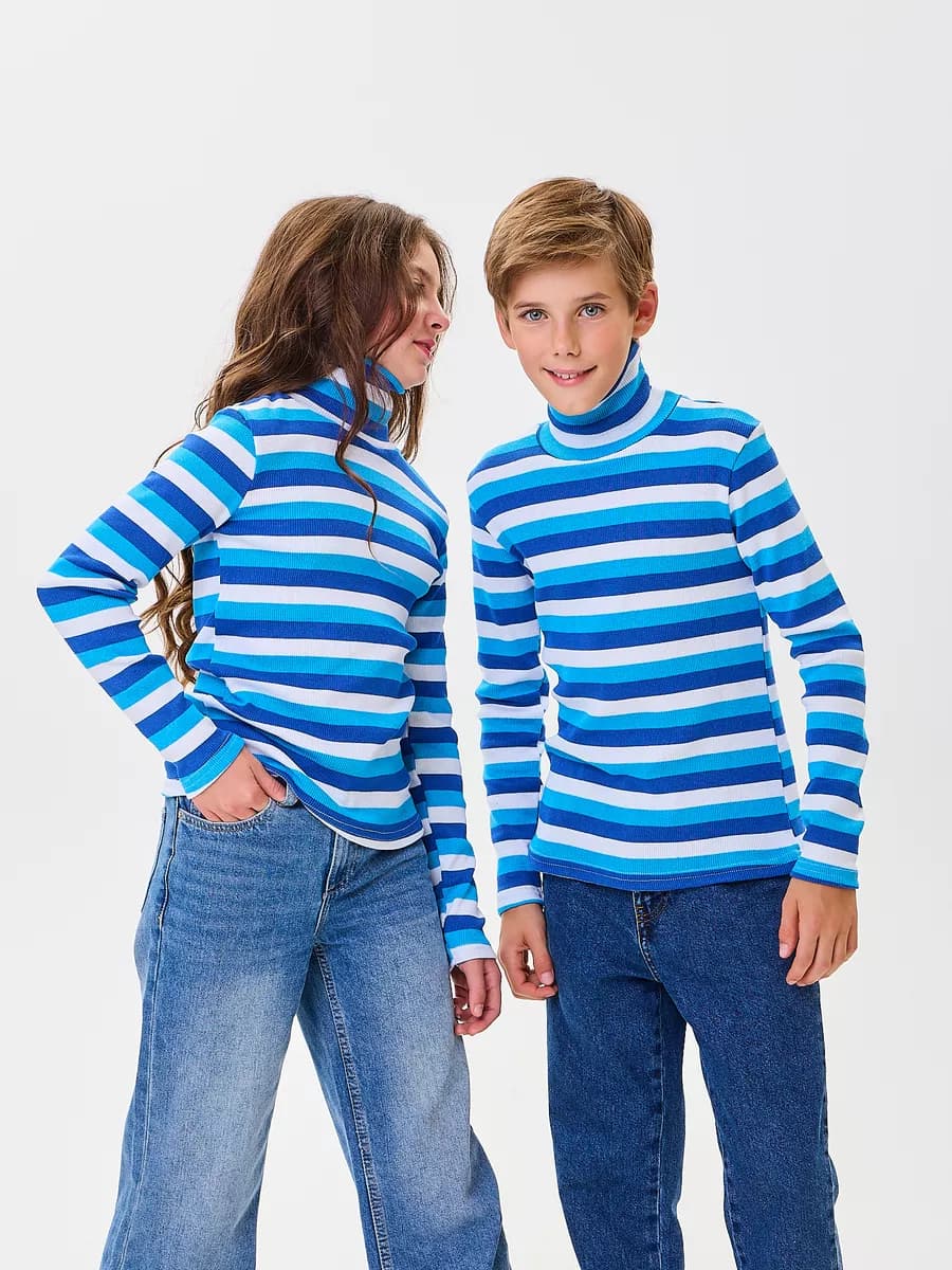 Водолазка школьная детская с горлом в полоску хлопок