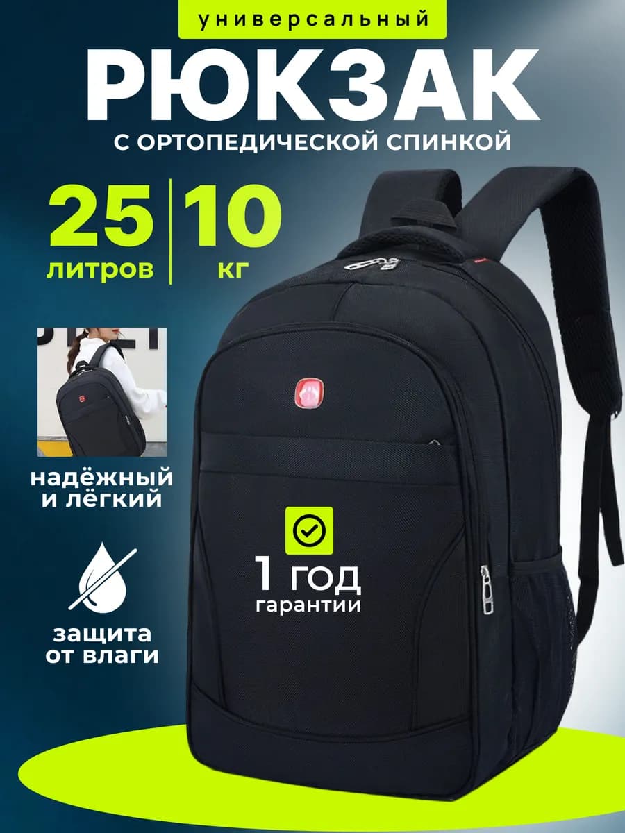 Универсальный черный рюкзак школьный портфель через плечо