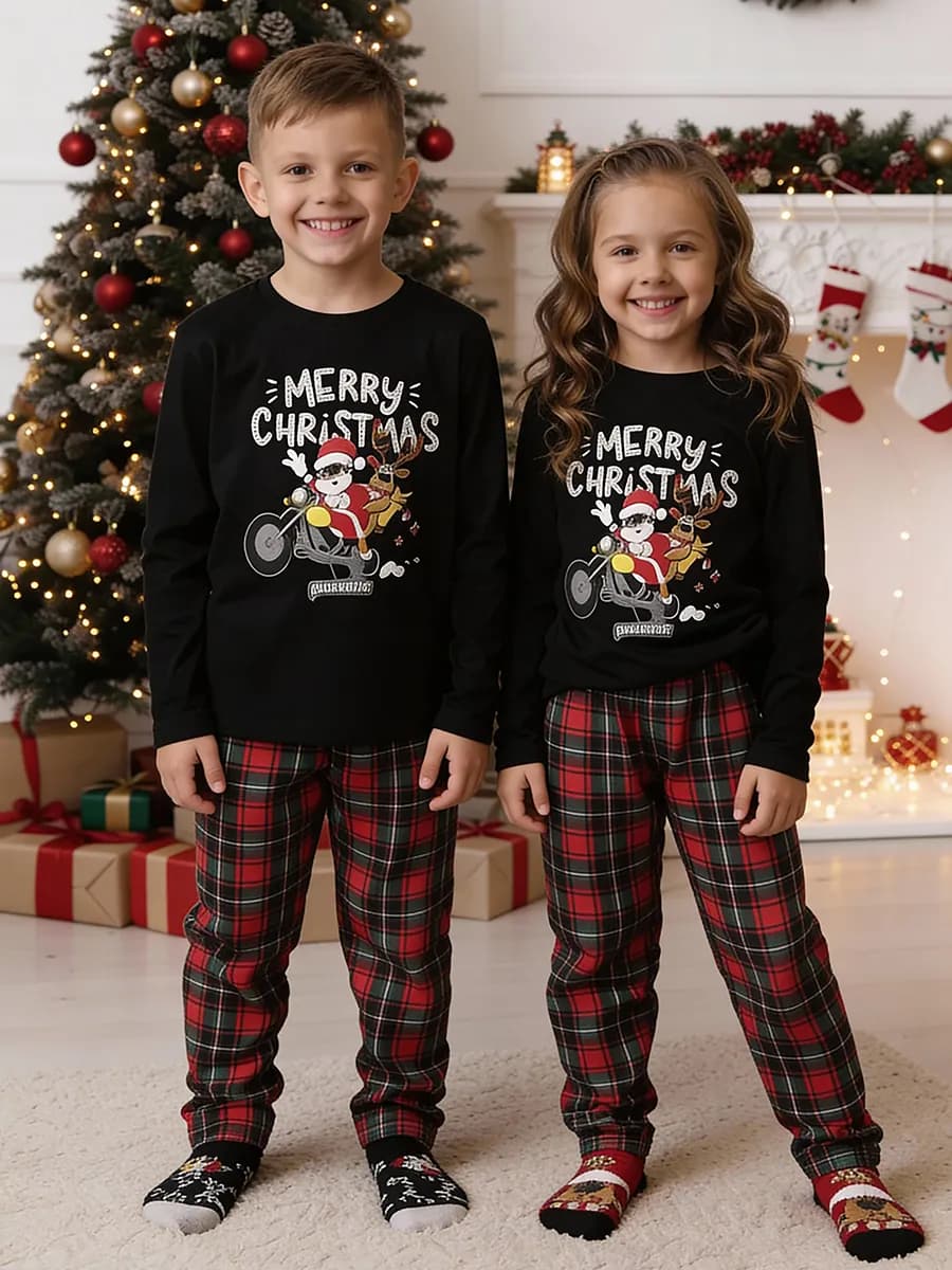 Новогодняя пижама со штанами семейная для мальчика