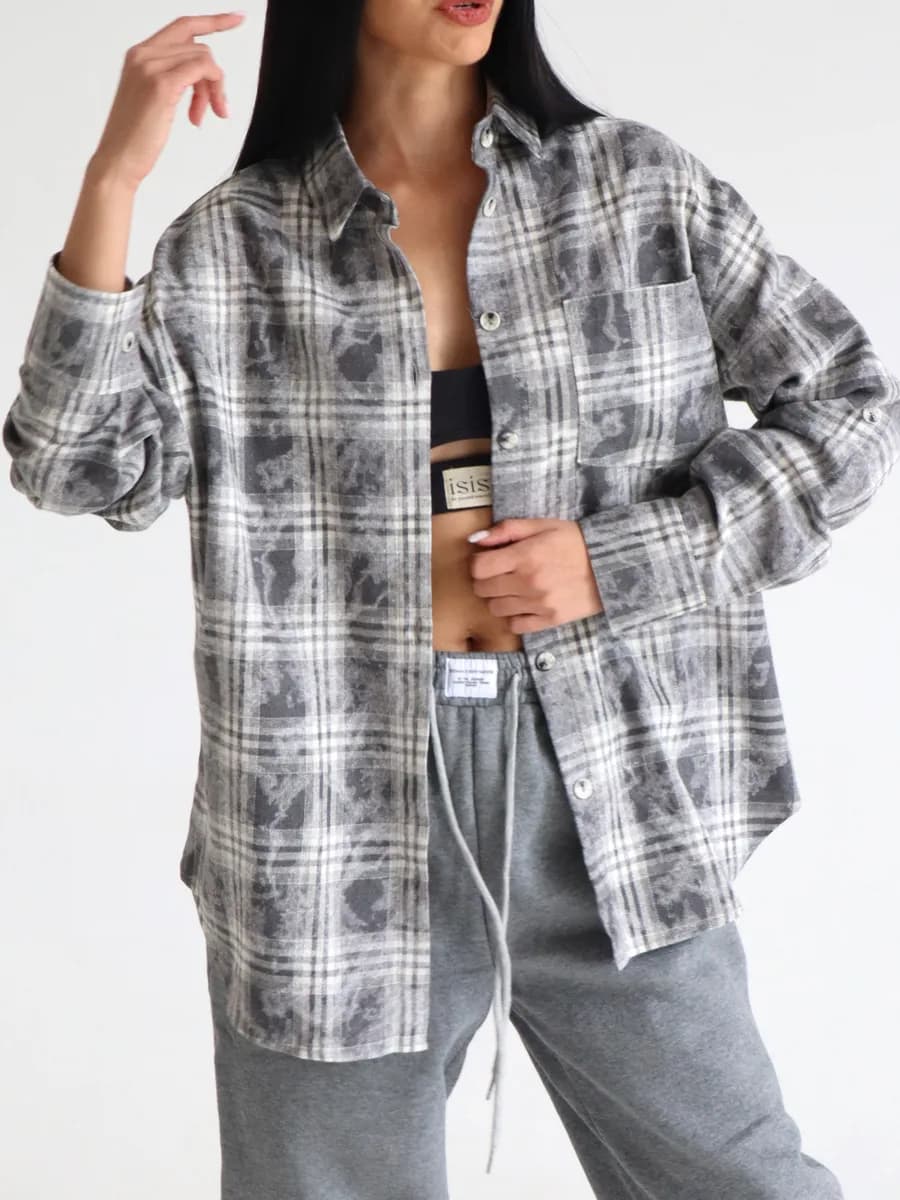 Рубашка варенка в клетку оверсайз удлиненная