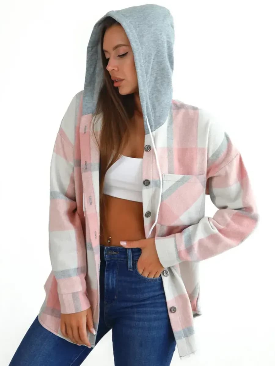 Рубашка в клетку с капюшоном