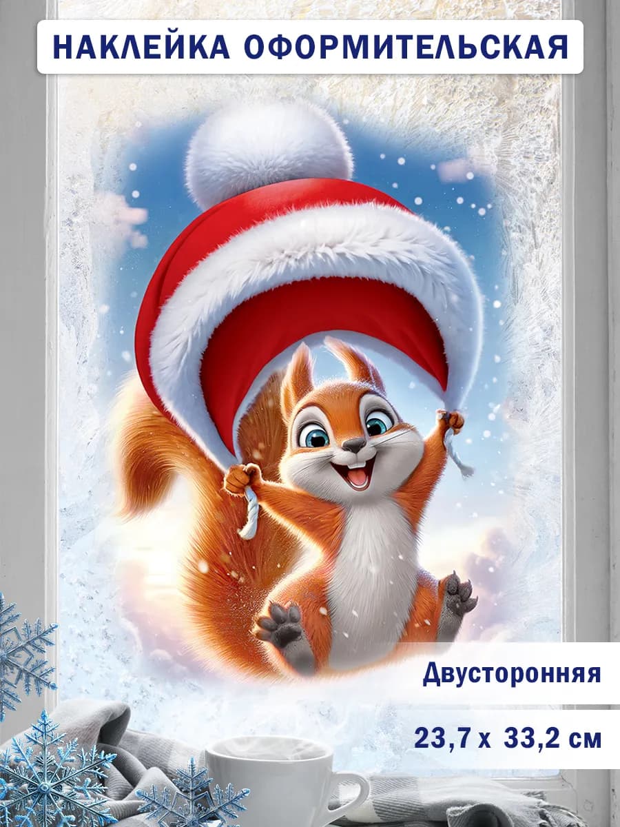 Новогодние двусторонние наклейки на окна на Новый год 2025