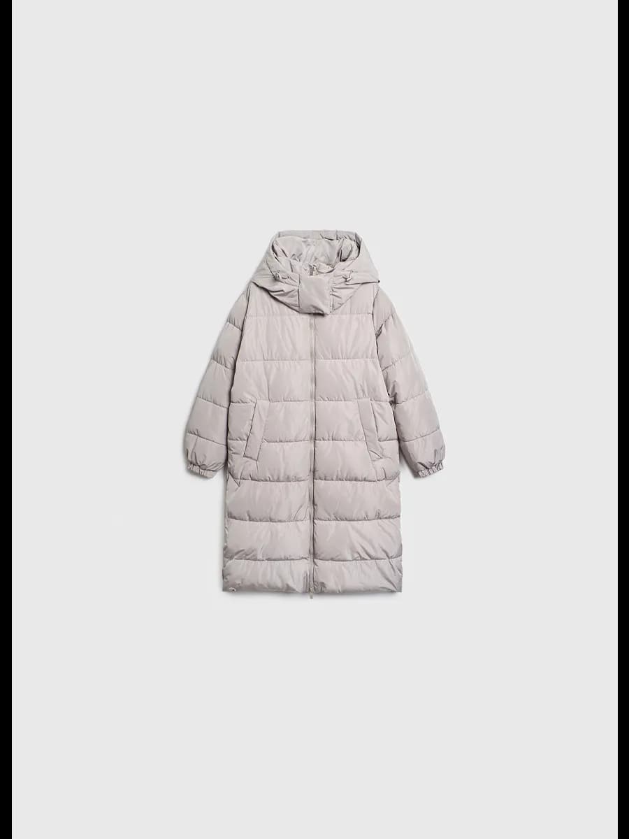 Пальто пуховик зимний длинный для подростка с капюшоном