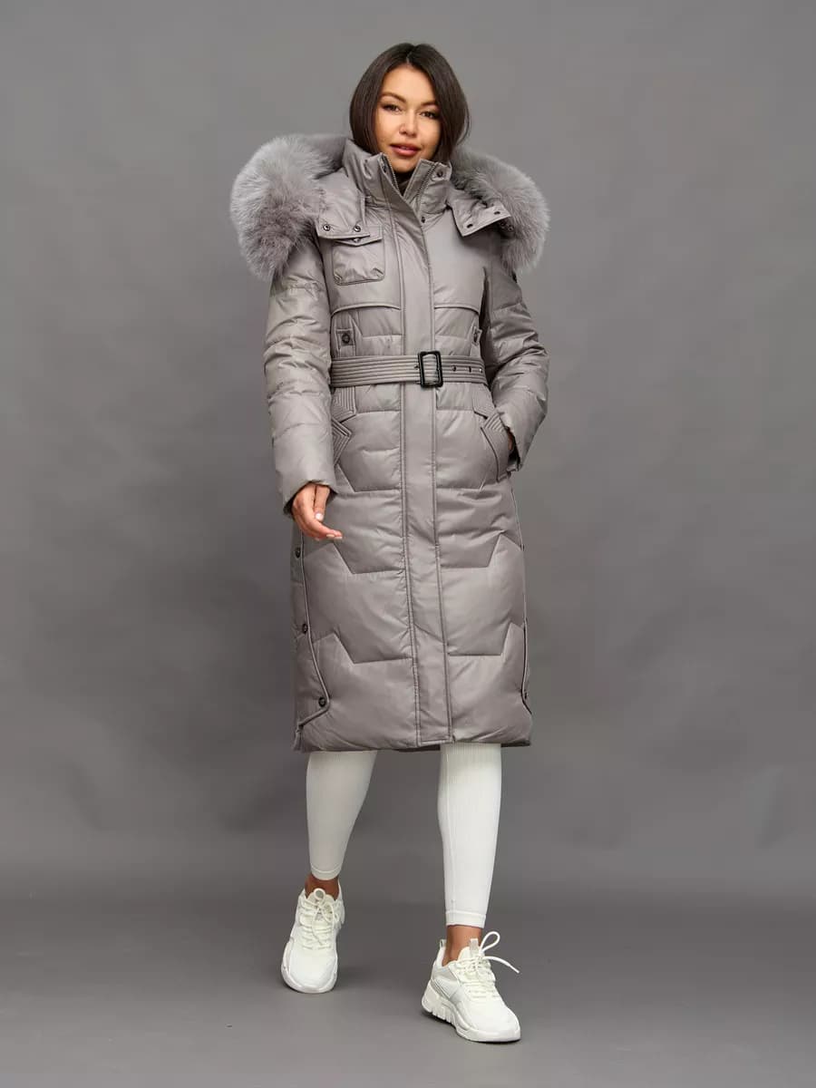 Пуховик зимний длинный пальто с капюшоном и мехом