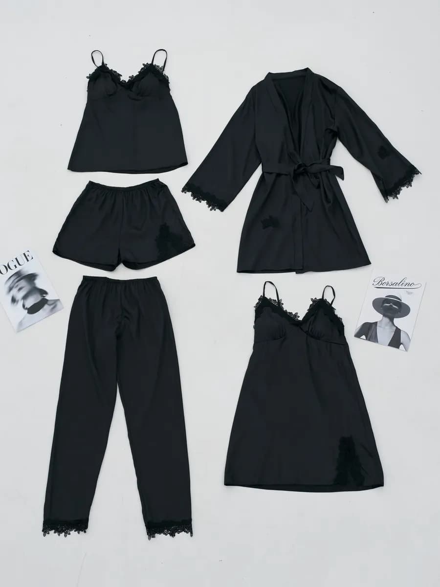 Комплект домашняя шелковая пижама с вырезом 5 в 1