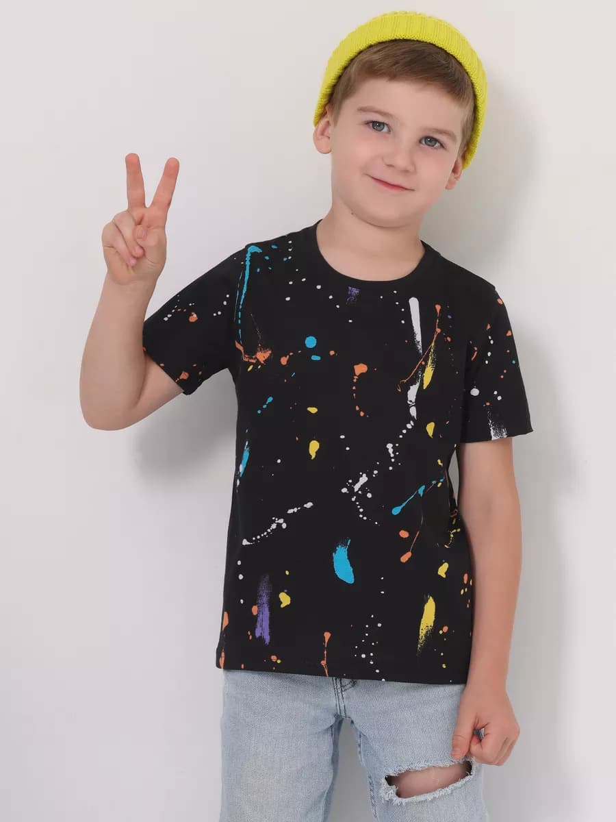 Футболка черная с принтом хлопок 100%