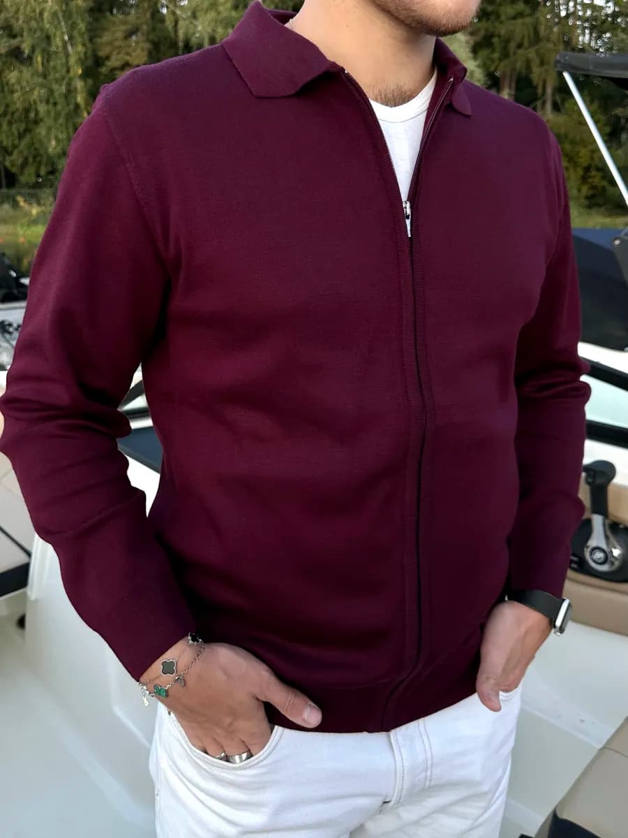 Джемпер кардиган на молнии классический теплый с воротником