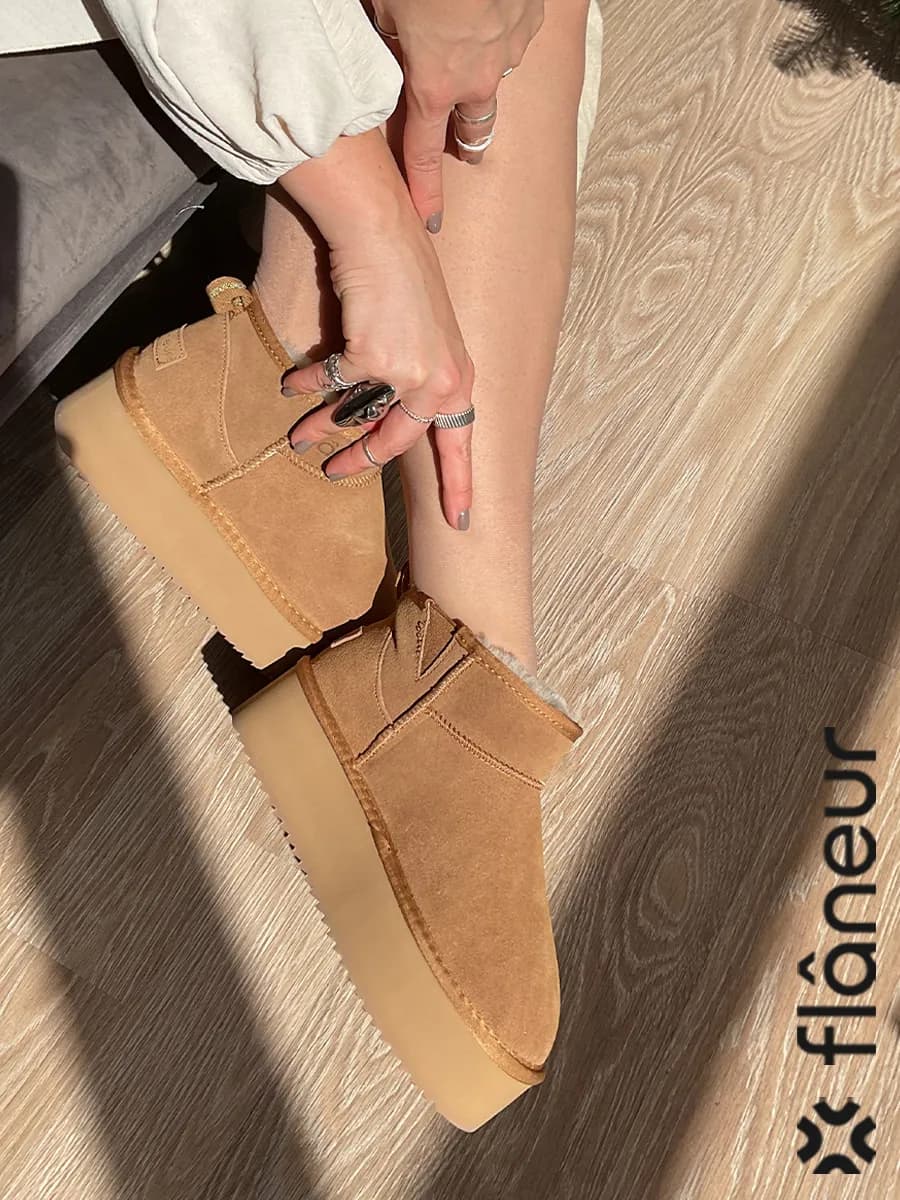 Угги женские зимние короткие натуральные коричневые