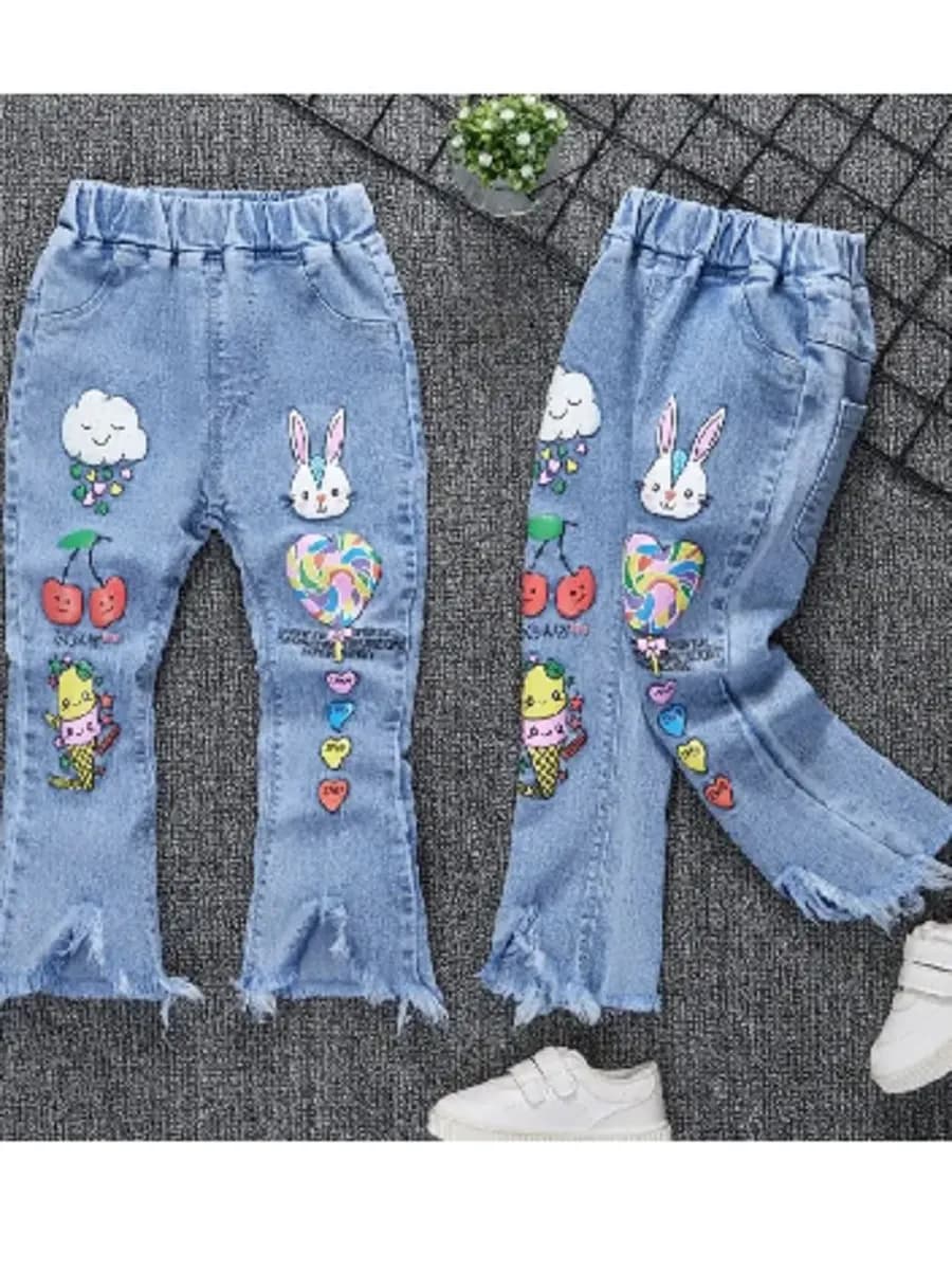 Джинсы с принтом зайчика