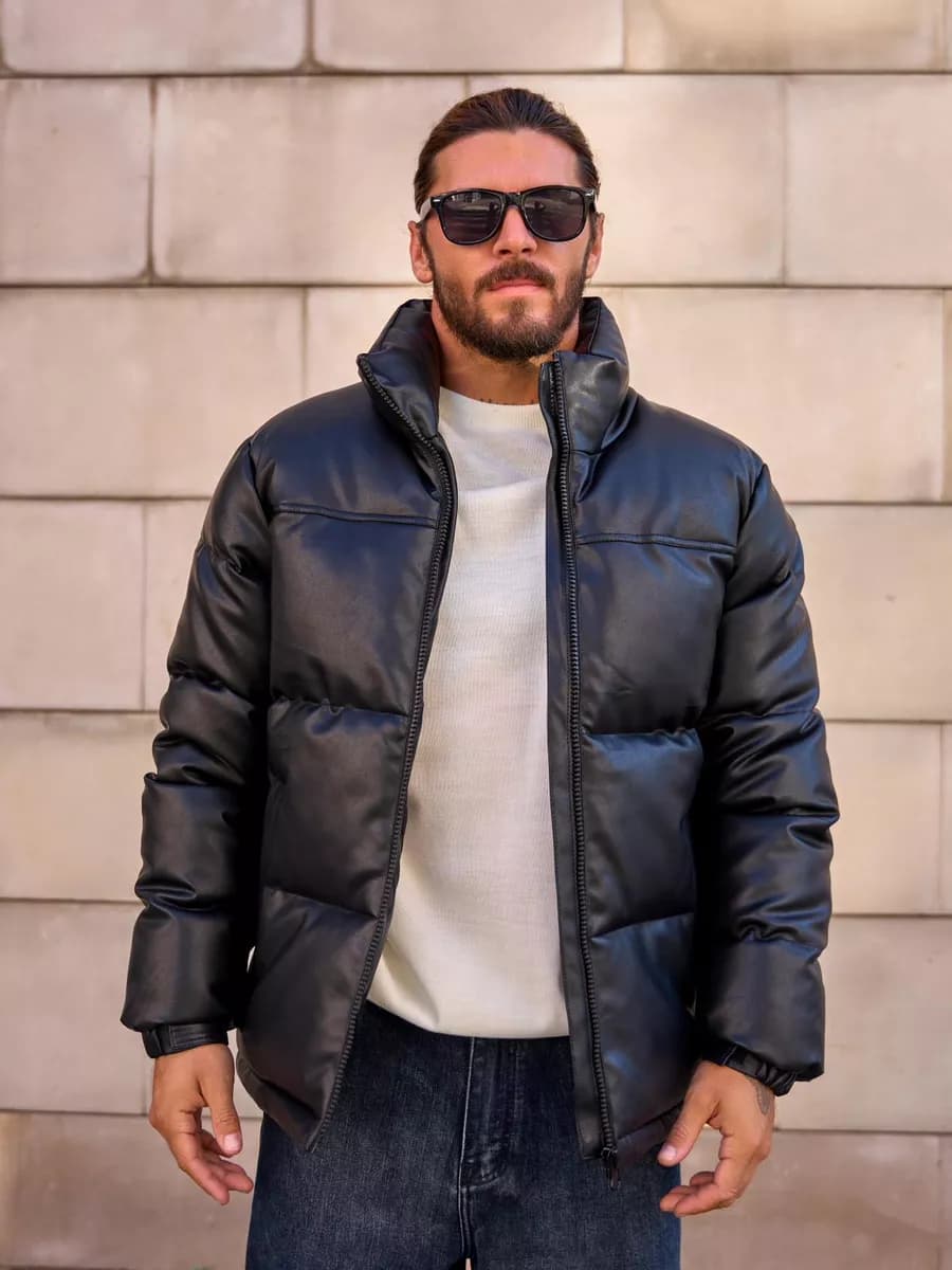 Кожаная куртка пуховик зимняя